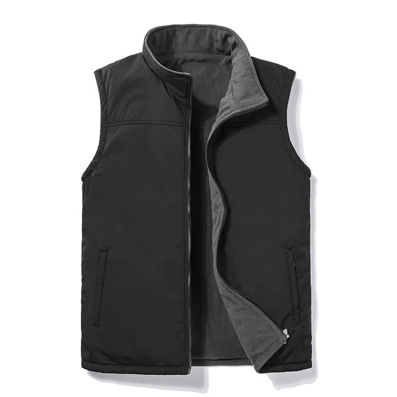 Reversible Vest for Men, Autumn and Winter, Thickened, Warm, Fleece Vest, Stand Collar, Loose Fit, Large Size, Sleeveless Jacket