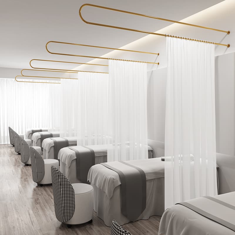 Casual Nail Salon Beauty Salon Partition Curtain Health Center Gauze Curtain U-Shaped Long Support Rod Curtain Beauty Bed Curtain