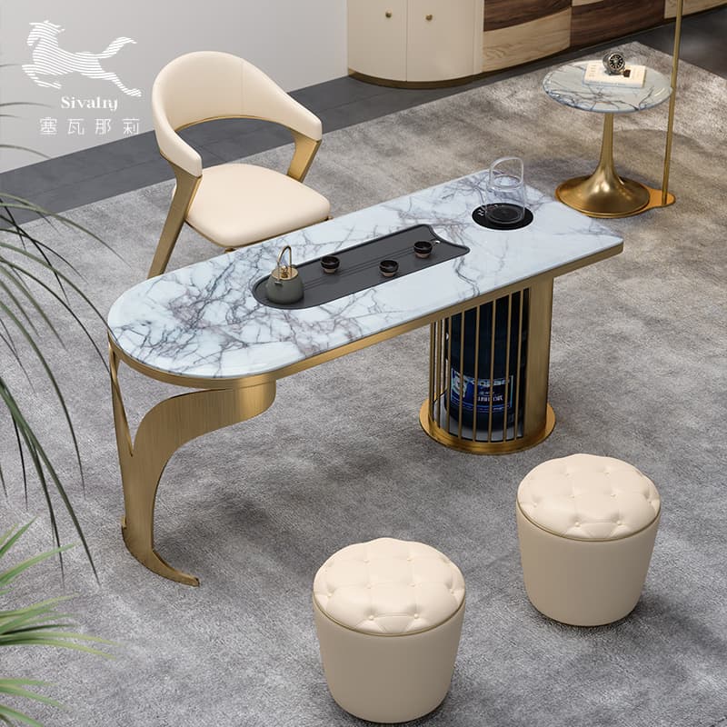 Saivarali Accessible Luxury Marble Tea Table Boiling Water Integrated Modern Home Designer House Balcony Kung Fu Tea Table