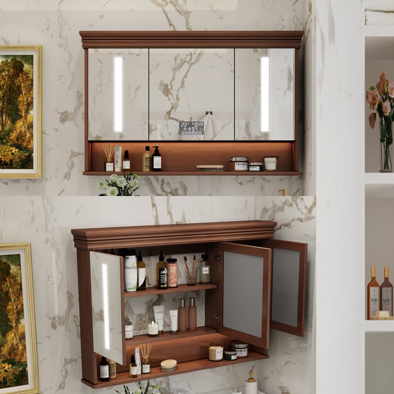Solid Wood Bathroom Mirror Cabinet Wall-Mounted Bathroom Mirror with Storage Rack Washbasin Solid Wood Storage Cabinet Storage Separate