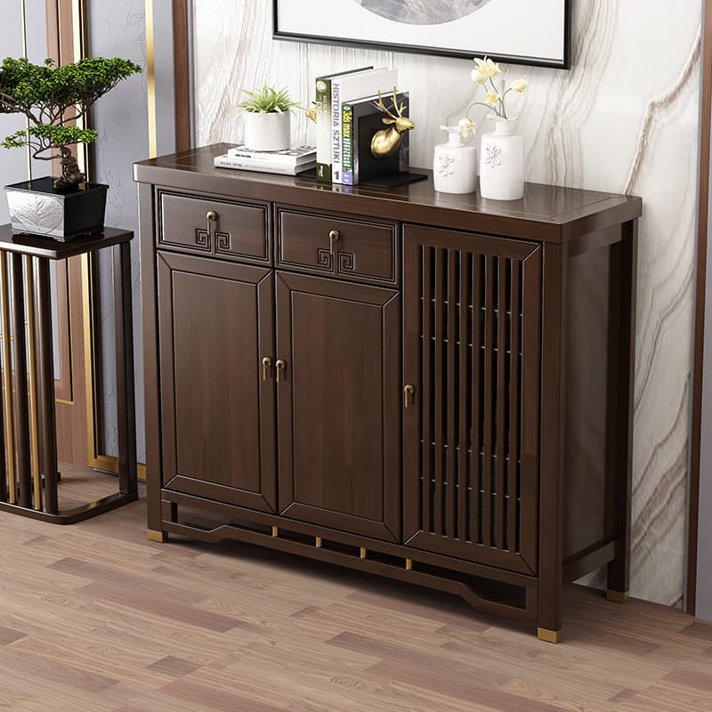 New Chinese Style Solid Wood Shoe Cabinet For Home Door Rack Entrance Cabinet Storage Cabinet Living Room Entrance Door Integrated Wall