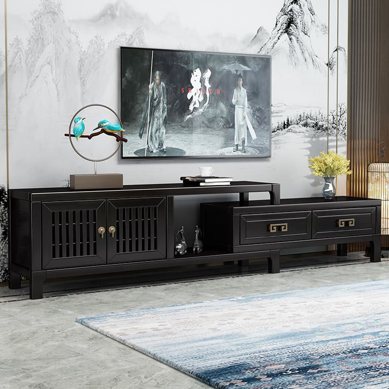 New Chinese Style All Solid Wood Retractable Coffee Table Tv Cabinet Combination Modern Simple Living Room Large and Small Apartment Chinese Style Floor Cabinet