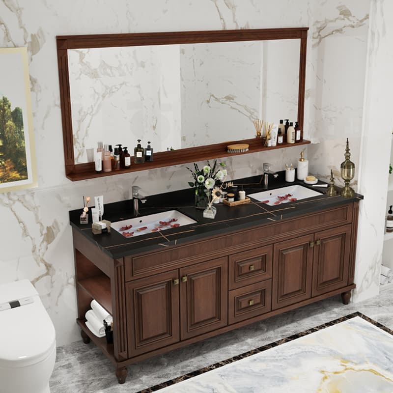 American Bathroom Cabinet Combination Solid Wood Floor Bathroom Wash-washing Basin Large Apartment Double Basin Oak Bathroom Cabinet