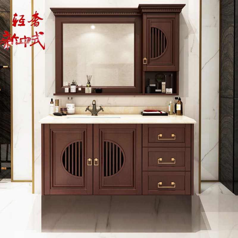 New Chinese-style Intelligent Bathroom Cabinet Combination Toilet Wall-hanging Solid Wood Bathroom Cabinet Wash and Face Wash Basin Cabinet