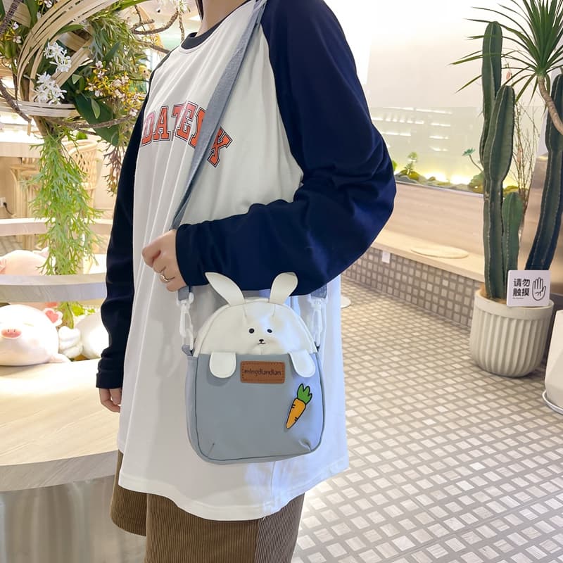 Crossbody Canvas Bag, Mobile Phone Bag, Unique Design, Niche Japanese Style, Artistic, Simple, Color-Blocking, for Girls, Students, Summer Casual Bag