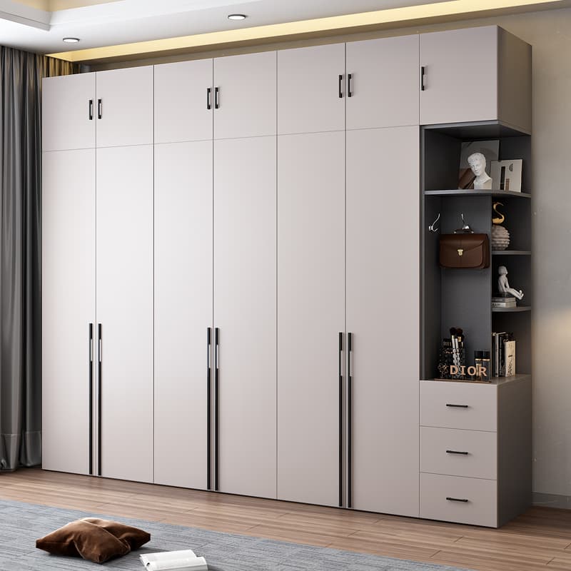 Modern Minimalist Wooden Six or Five-Door Combination Wardrobe for Home Bedroom with Sliding Doors