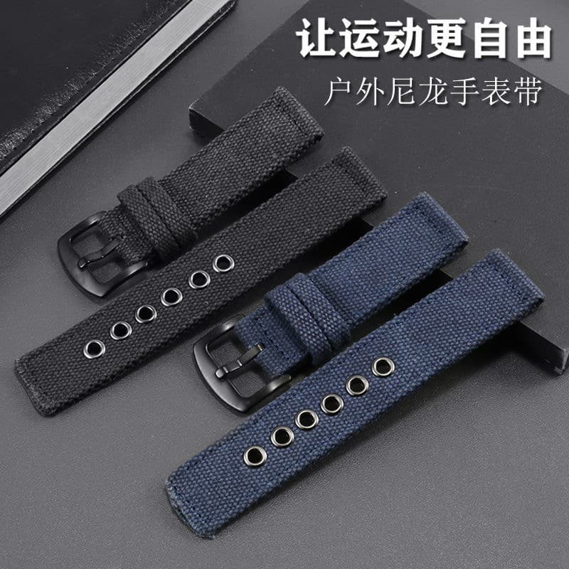 Double-Layer Canvas Thick Material Watch Strap 20 22 24mm Black Blue Green Suitable for Seiko Seagull Waterproof Men's Mountaineering Watch Chain