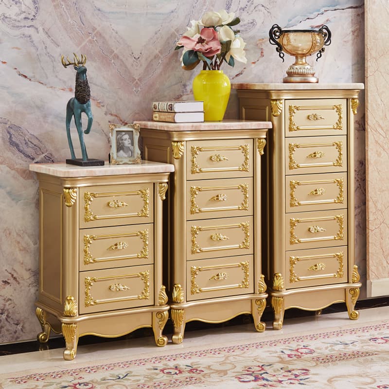 European style chest of drawers French style three four five-bucket paint luxury solid wood Champagne Gold living room cabinet modern storage cabinet