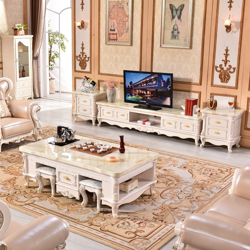 European Style Square Marble Kung Fu Coffee Table Simple European Multifunctional Creative For Home Tea Table Solid Wood TV Cabinet