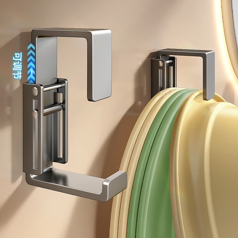 Wall-Mounted Aluminum Alloy Baby Basin Storage Rack, Bathroom Organizer, No-Drill Basin Holder with Hooks