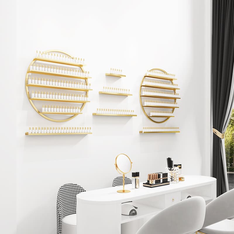 Nail Art Wall-Mounted Storage Rack, Wall-Mounted Cosmetics Shelf, Nail Salon Iron Art Nail Polish and Gel Polish Display Rack