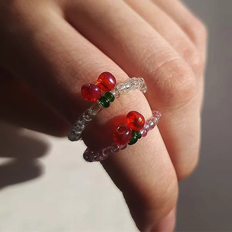 Elastic Crystal Bead Ring Summer Cherry Fruit Ring Female