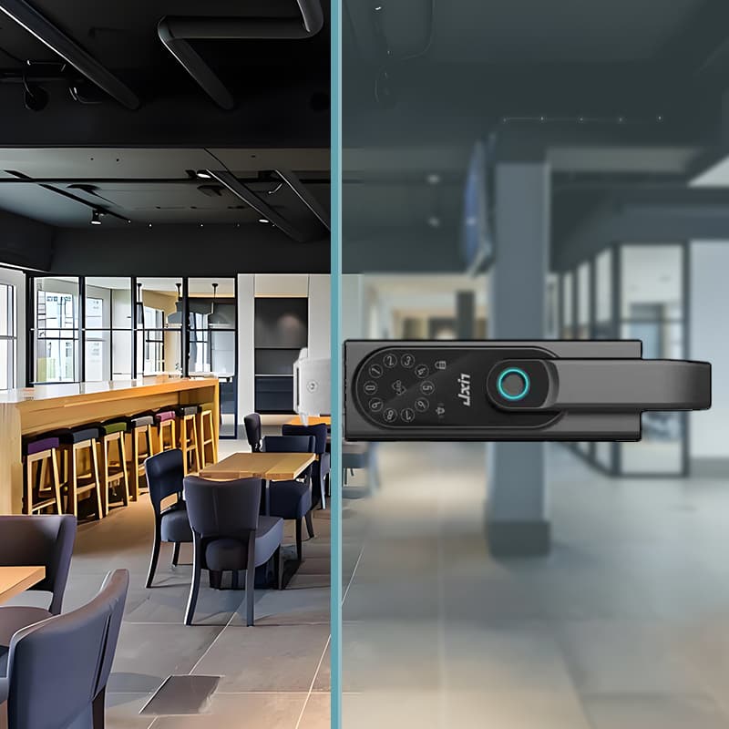 Zhongman Glass Door Fingerprint Lock Without Opening Double Door Office Password Lock Kfc Framed Push-Pull Access Control Partition Lock