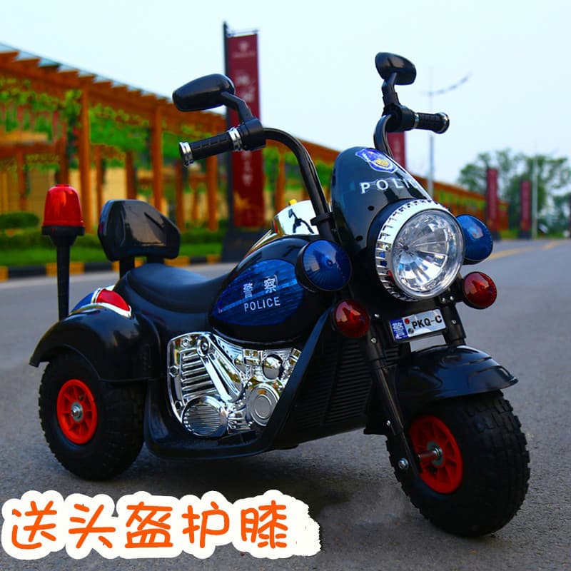 Remote Control Children's Electric Car, Little Boy's Motorcycle, Baby's Three-Wheeled Police Car, Rechargeable Battery Toy Car, Can Seat a 3-Year-Old