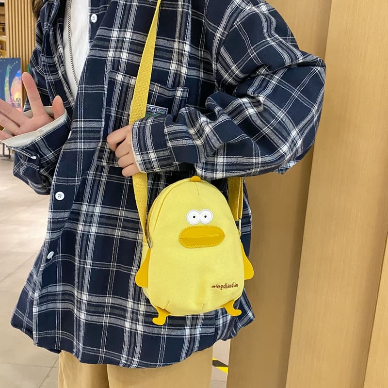 Cute Little Duck Canvas Crossbody Bag, New Summer Mobile Phone Bag, Cloth Bag for Female Students, Exquisite and Fresh Bag