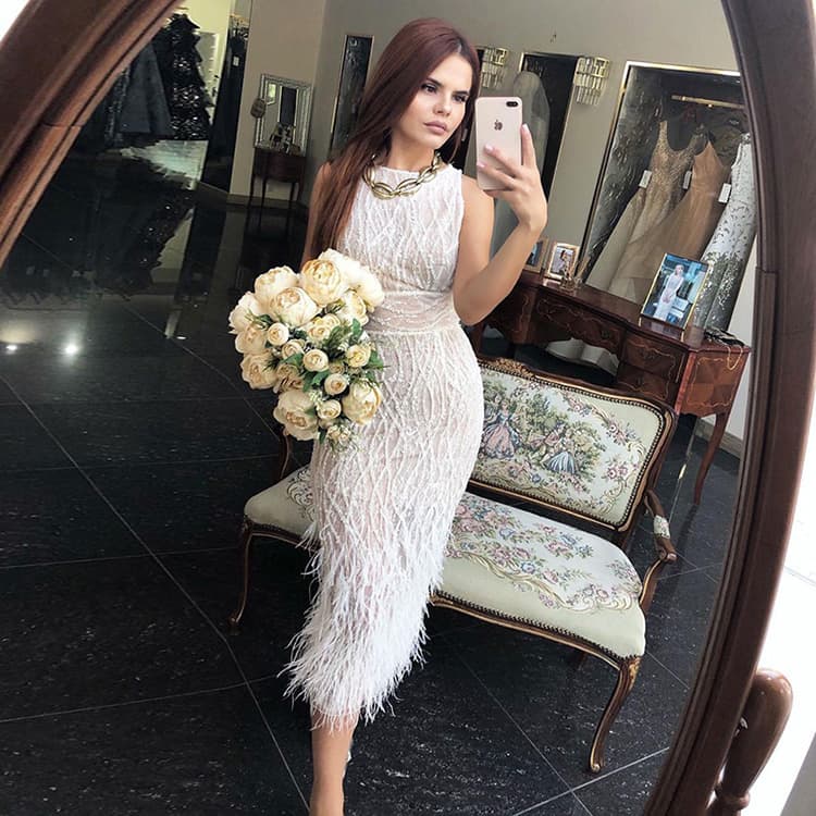Sharon Said Heavy-Duty Feather Evening Dress Mermaid Banquet Host Bride Toast Engagement Long Dress Ss499