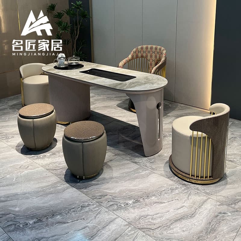 Italian Light Luxury Tea Table and Chair Combination, Simple Post-Modern Luxury and Atmospheric House Living Room, Natural Luxury Stone Slate Tea Table