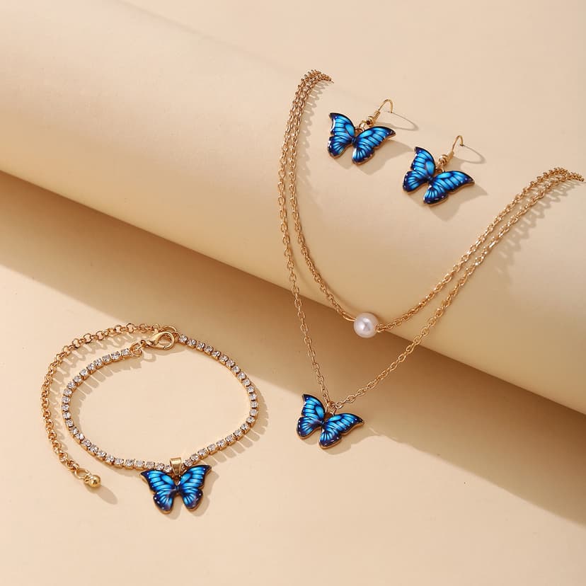 Butterfly Pendant Jewelry Set 3-piece set Earring Necklace