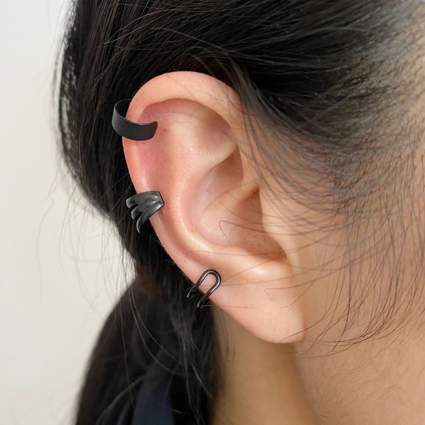 Black Pierced Earbone Clip Set 3-Piece C-Type Ear Clip 耳夹