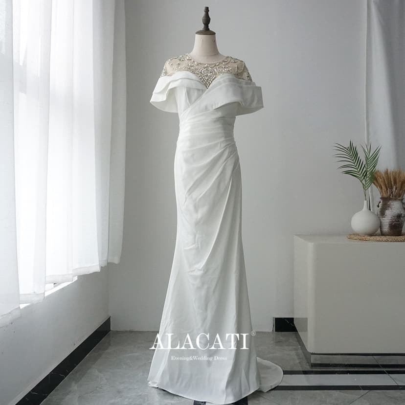 Group Purchase Price! New Simple but Not Lost Luxury 3D Tailoring Slim Slim Long Fishtail White Evening Dress