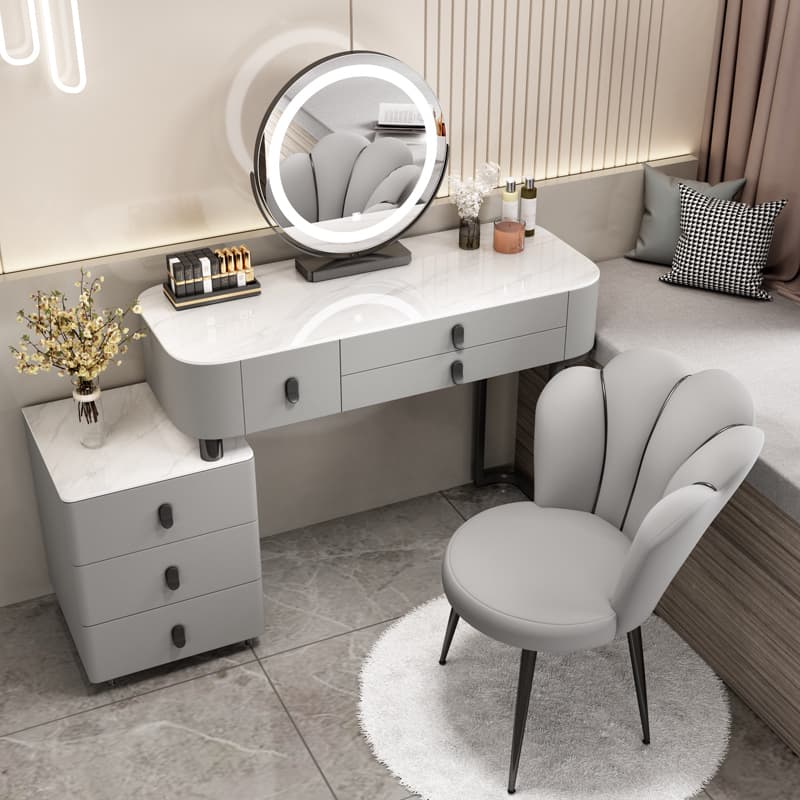 All Solid Wood Rock Slab Dressing Table, Light Luxury, Modern and Simple, High-End Dressing Table, Bedroom Small Apartment Storage Cabinet Integrated