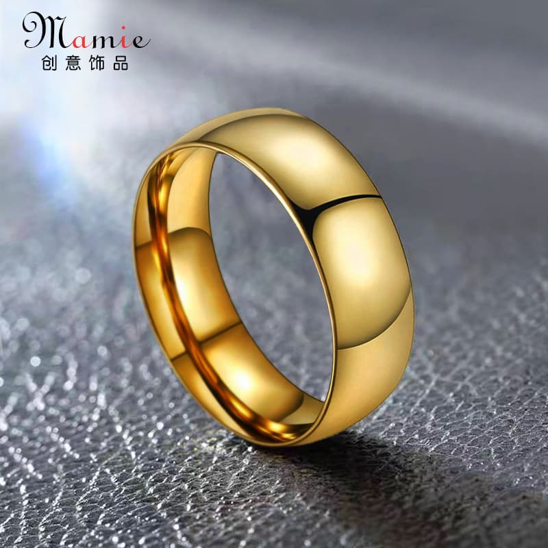 6mm Trendy Plain Ring for Men and Women, Non-Fading 18K Gold Color, Smooth Surface, Simple Single Finger Ring for Students and Couples