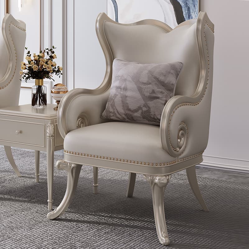 American Accessible Luxury Single Leather Sofa Chair Modern Solid Wood Leisure Chair Bedroom Living Room Balcony Lazy Backrest Single Chair