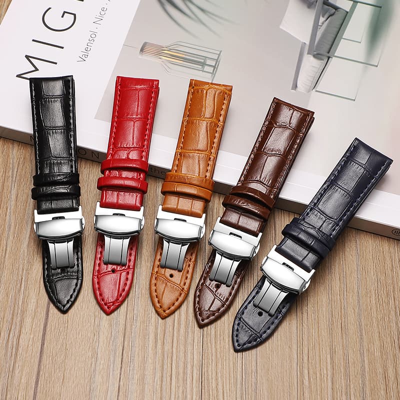 【Wear-Resistant】Calfskin High-End Genuine Leather Watch Strap, Unisex Watch Band, Waterproof and Durable Butterfly Clasp Watch Strap