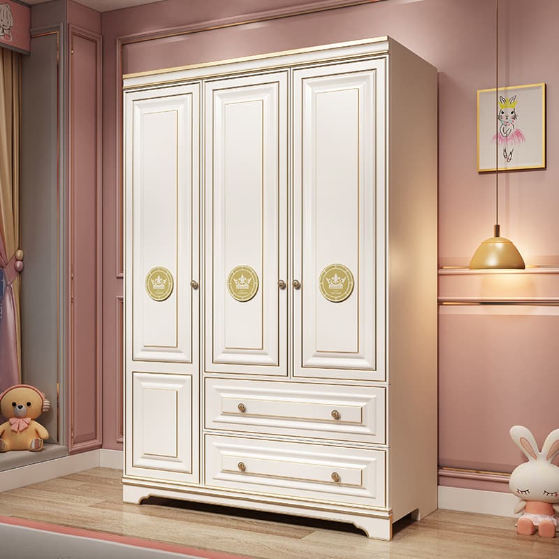 Kids Wardrobe Three-door Wardrobe Golden Clothes Wardrobe Bedroom Accessible Luxury Large Wardrobe Storage Wardrobe Opposition Wardrobe