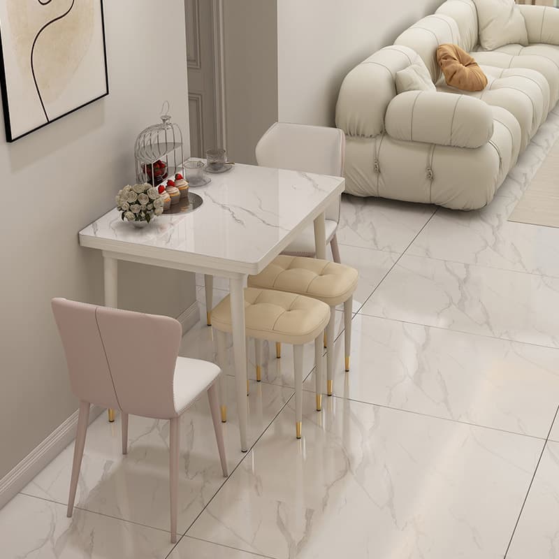 French Light Luxury Slate Folding Dining Table for Home Small Apartment Cream Style Dining Table and Chair Combination Retractable Modern Simple