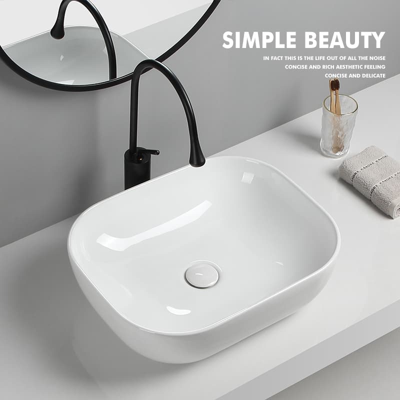 Nordic Minimalist Ceramic Countertop Basin Balcony Washbasin Household Ceramic Basin Square Face-Washing Art Basin Bathroom