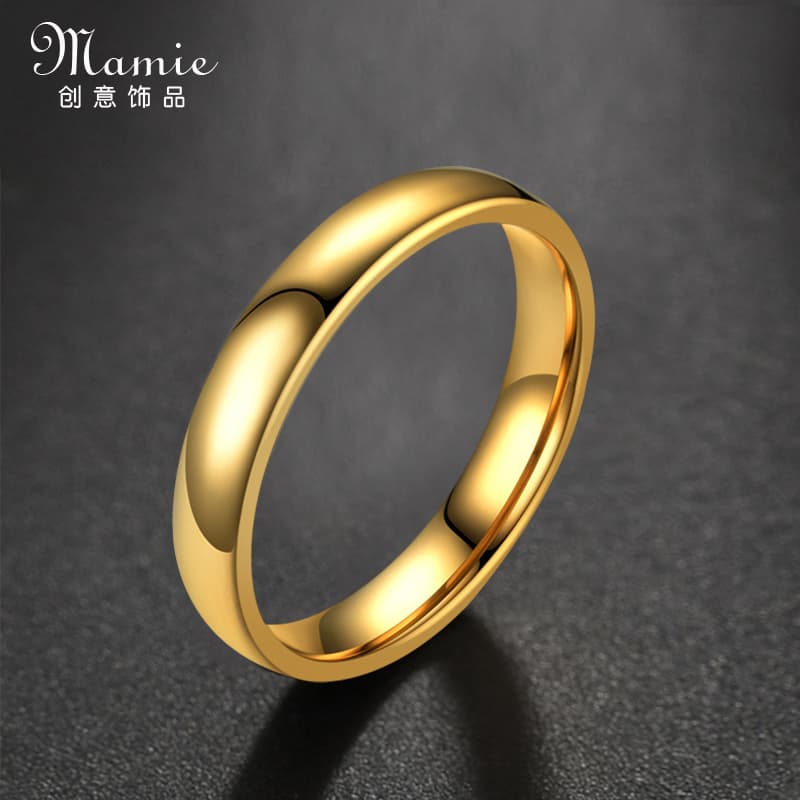 4mm Trendy Plain Ring for Men and Women, Non-Fading 18K Gold Color, Smooth Surface, Simple Single Finger Ring for Students and Couples