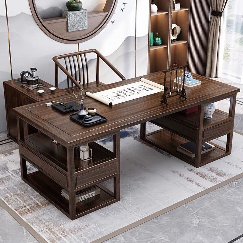 New Chinese Style Solid Wood Desk Ebony Modern Accessible Luxury Boss Table Classy Study Furniture Suit Desk Set