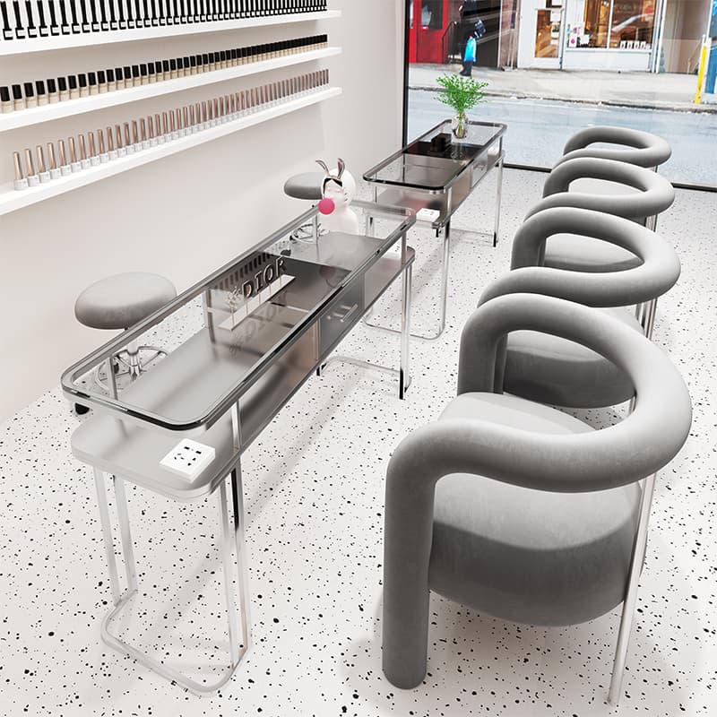 Zhongmin Shangpin Internet-Famous Silver-Tone Glass Manicure Table and Chair Set, Single, Double, or Triple, with Rock Slab and Painted Finish for Nail Salons