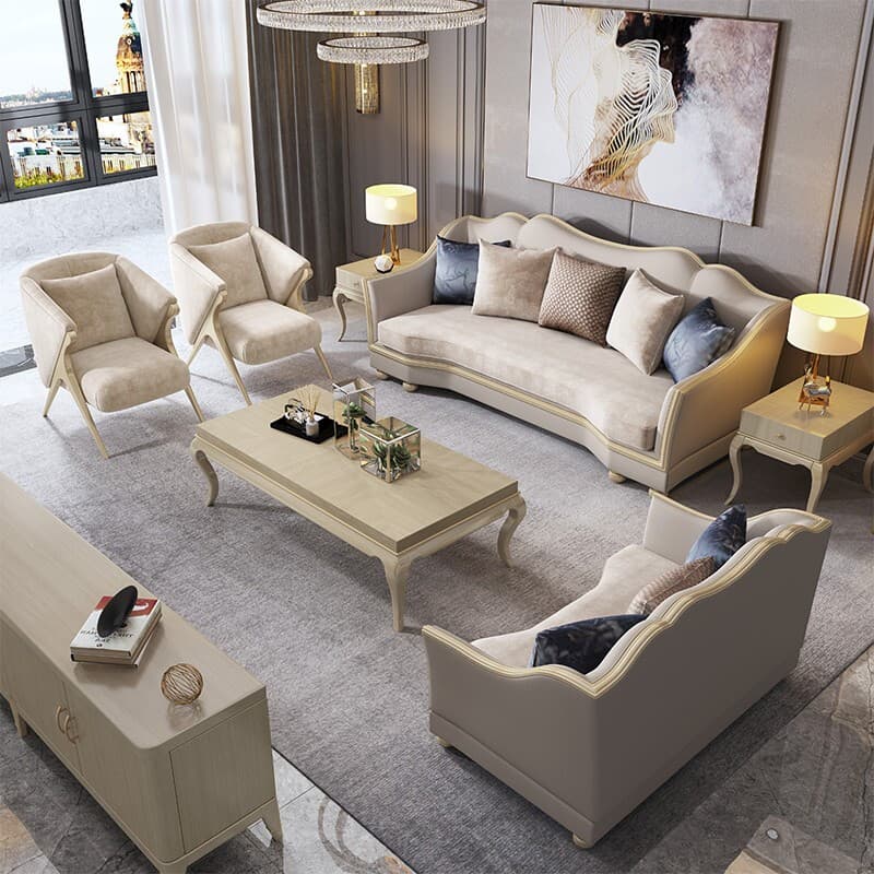 American Style Accessible Luxury Solid Wood Leather Sofa Post-Modern Luxury House 123 Combination European Style Living Room French Style Small Apartment