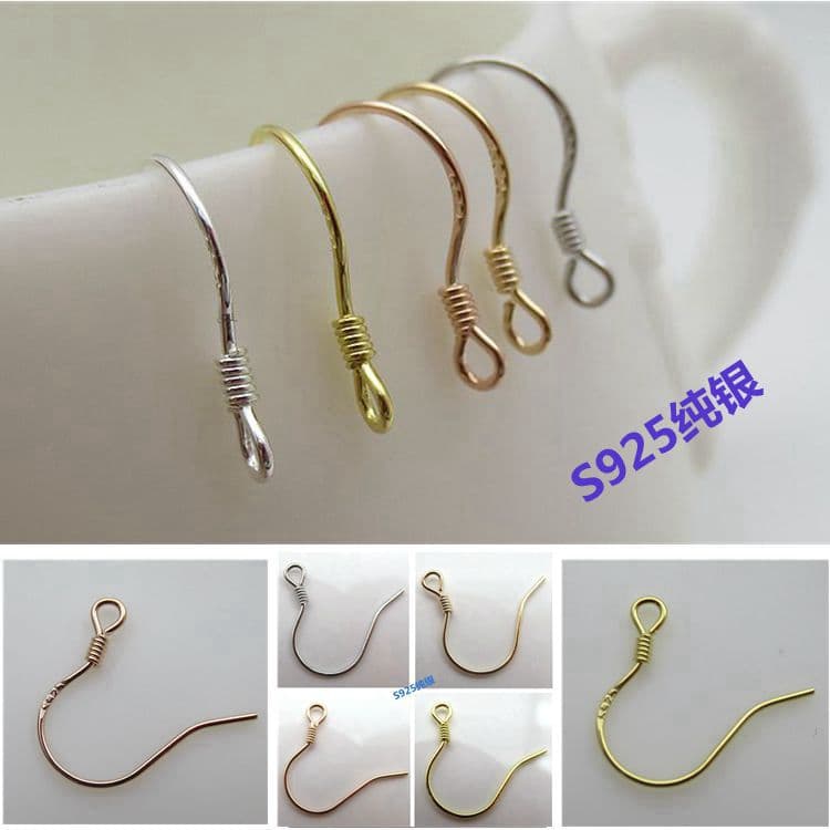 2 Pure Silver Ear Hook 925 Silver Accessories Electroplated Colored Gold Ear Hook Handmade Earrings Earrings Accessories