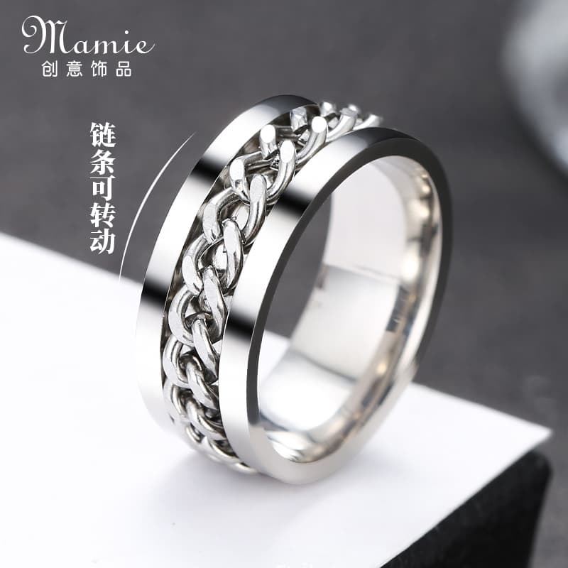 Personalized Men's and Women's Non-Fading ins Trendy Chain Retro Rotating Ring That Can Open Beer, Hip-Hop Titanium Steel Ring