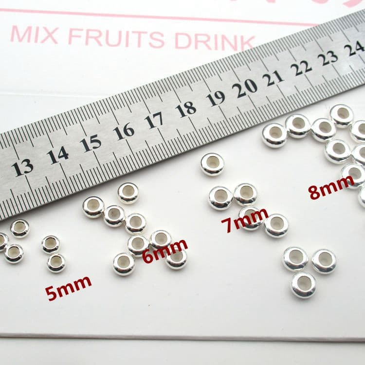 S925 DIY Accessories Jewelry Spacer Beads Flat Beads Bracelet Weaving Red String Positioning Beads Loose Beads Silver Versatile Wheel Beads