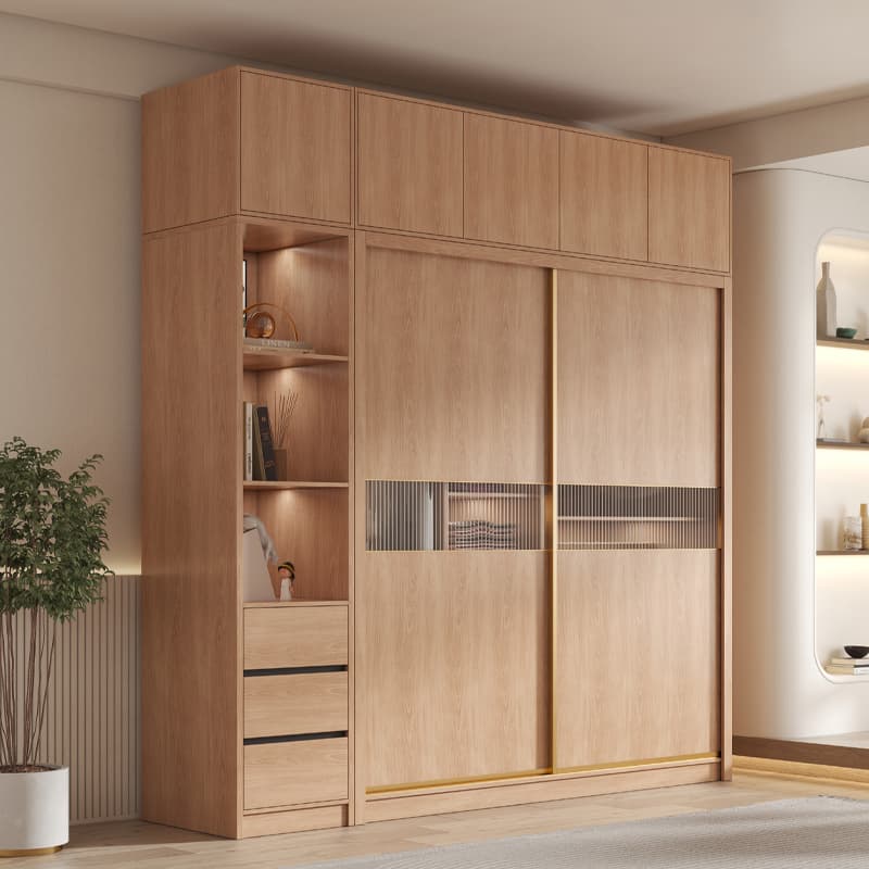 Nordic Sliding Door Wardrobe for Home Bedroom, Light Luxury Modern Minimalist Sliding Door Wooden Cabinet, Overall Small Apartment Wardrobe