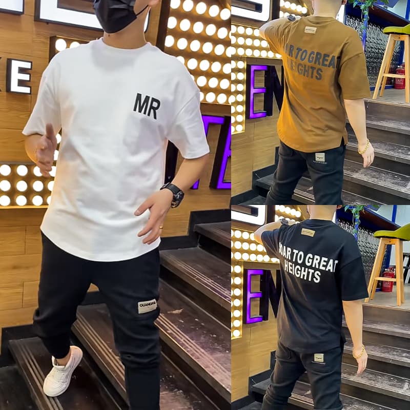 Internet Celebrity Style Printed T-Shirt for Men, Summer Korean Version, Loose Casual Half-Sleeve, Fashionable Couple Style, Round Neck Short-Sleeve T-Shirt