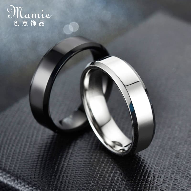 Glossy Double Beveled Non-Fading Ring for Men, Simple Women's Ring, Vintage Titanium Steel 18K Gold Couple Ring