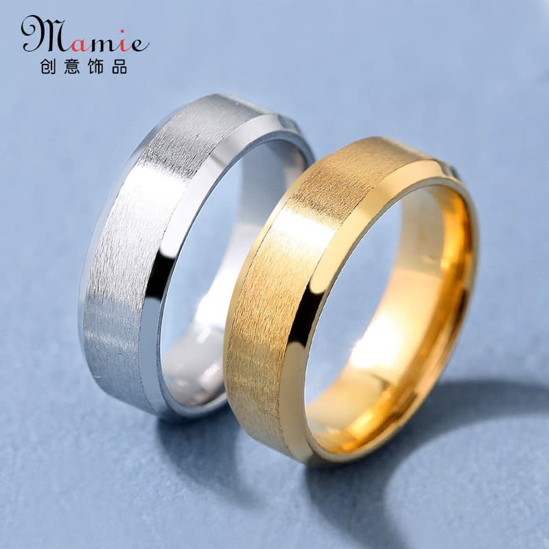 Simple Plain Matte Brushed Double Beveled Non-Fading Ring for Men and Women, Vintage Titanium Steel 18K Gold Index Finger Ring