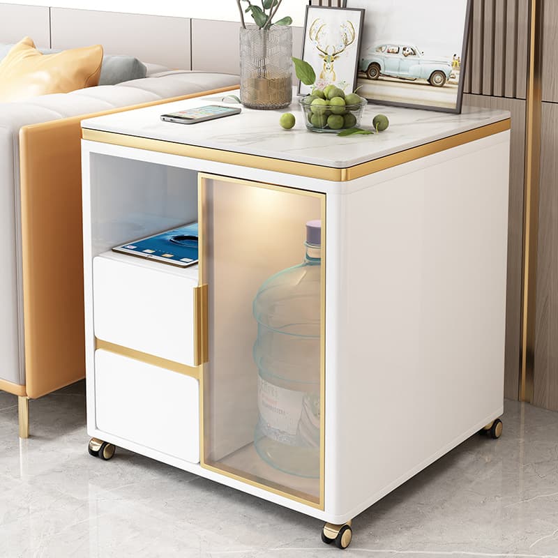 Light Luxury Tea Bar Cabinet Boiling Water Coffee Table Household Large Corner Table Square Coffee Table 65 White Sofa Side Table Cabinet Mobile