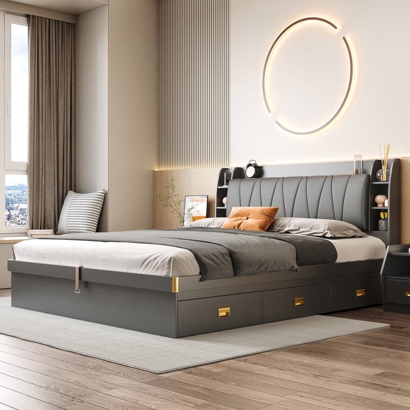 Modern Minimalist Storage High Box Bed 1.8 m Double Bed 1.2 m Small Apartment Pneumatic Storage Master Bedroom Big Bed
