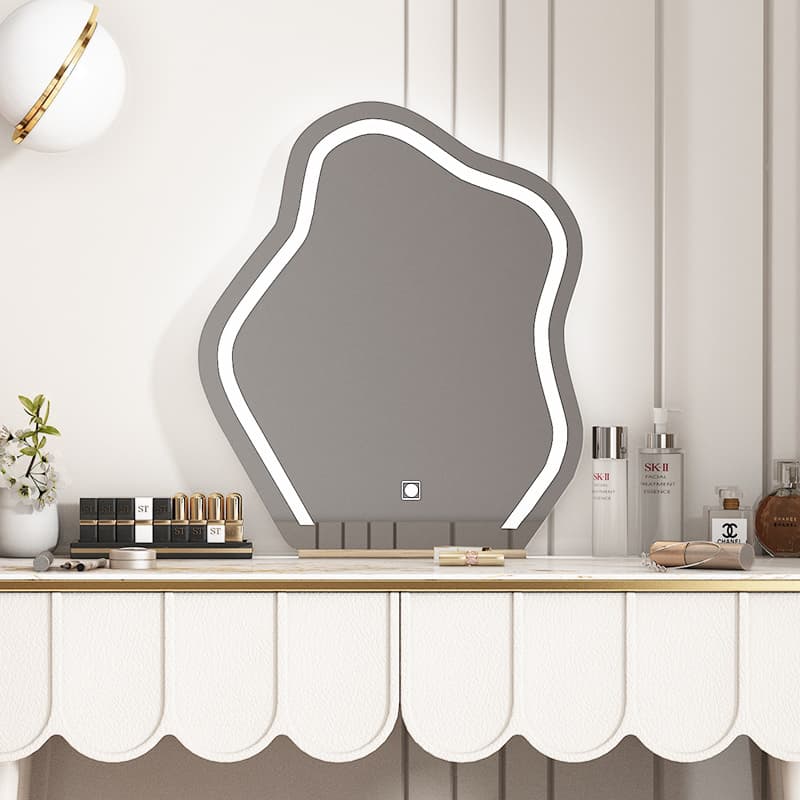 Internet Celebrity Led Cloud Mirror Bedroom Dressing Table Mirror with Light Touch Screen Smart Makeup Mirror ins French Cream Style
