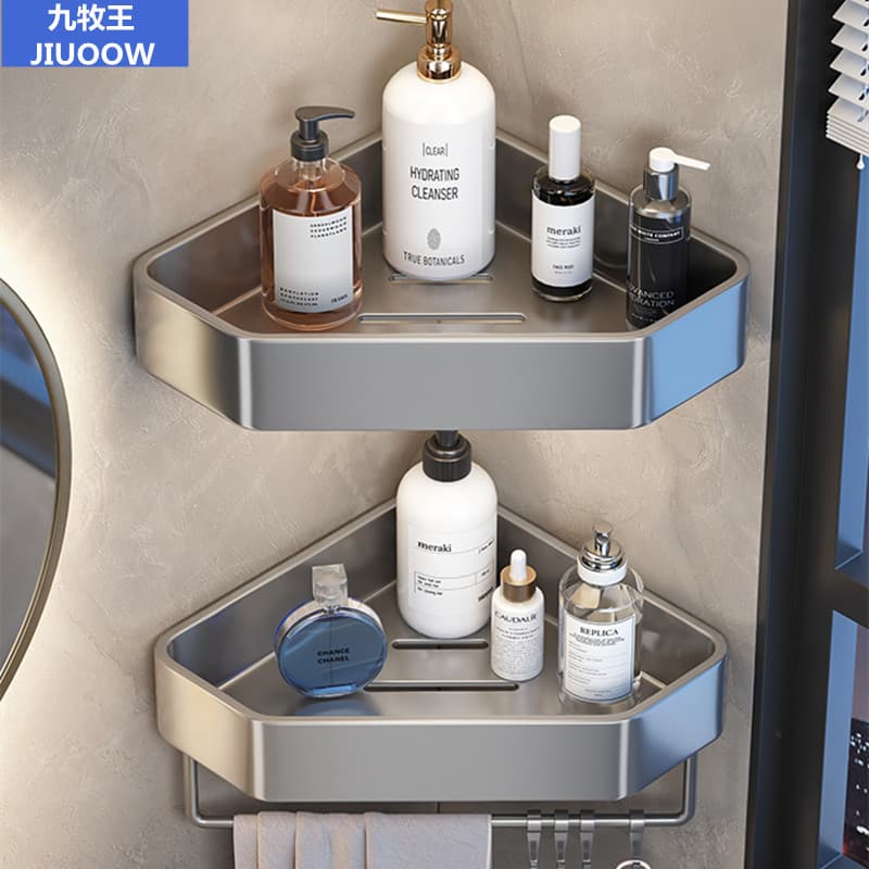 Bathroom Shelf Triangular No-Drill Installation for Restroom, Toilet, Washroom, Sink, Shower Room, Wall-Mounted Bathroom Rack