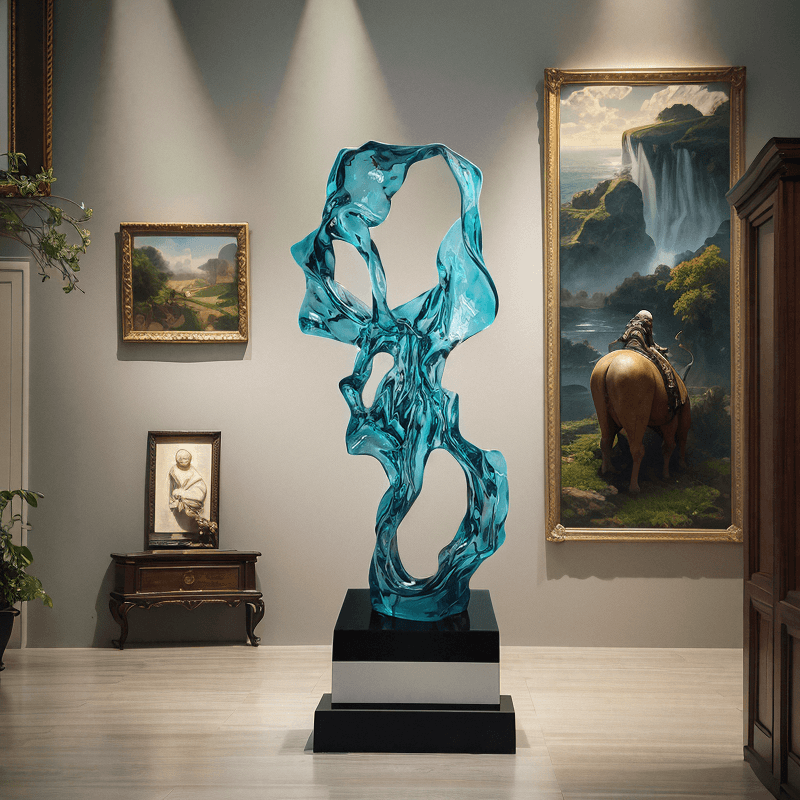 New Chinese-Style Light Luxury Hotel Living Room Soft Furnishings Entrance Abstract Transparent Resin Taihu Stone Large Floor-Standing Ornaments