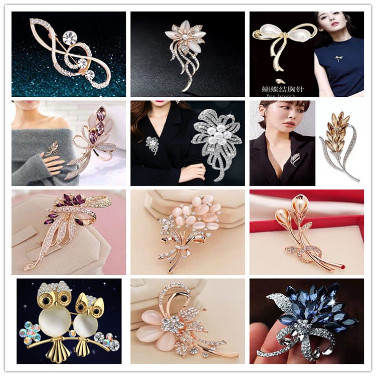 Diamond-Encrusted High-End Brooch for Women, Scarf Buckle, Alloy Brooch, Corsage, Fashionable and Versatile, Pearl and Rhinestone Brooch