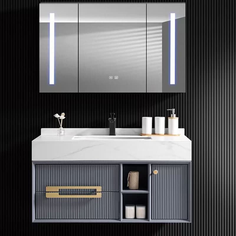 Light Luxury Modern Minimalist Solid Wood Bathroom Cabinet Set, Bathroom Vanity Sink, Wall-Mounted Bathroom Cabinet
