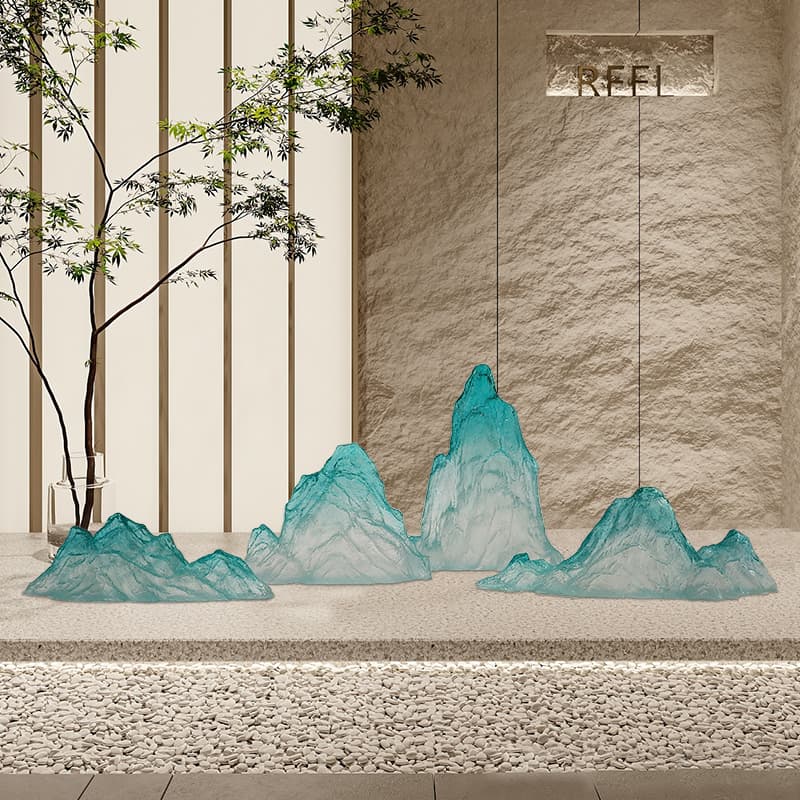 Modern High-End Transparent Resin Green Rockery Ornaments, Handicrafts, Soft Decoration, Hotel Courtyard, Living Room Landscaping Sculptures